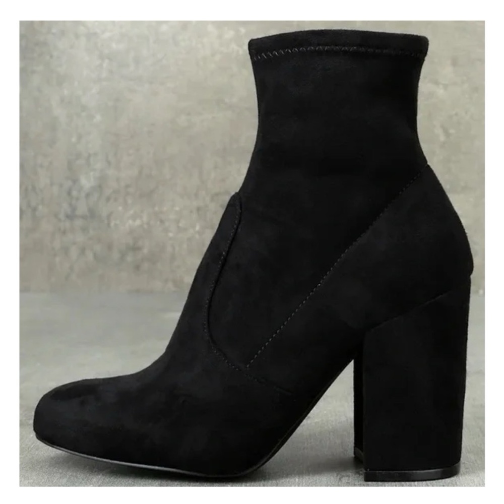Steve‎ Madden Gaze Black Stretch Ankle Boots Block Heel Sock Booties Size 9